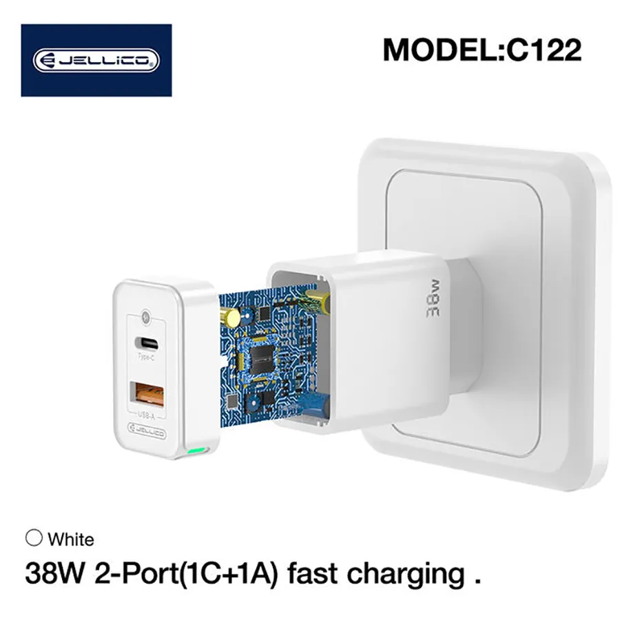 Φορτιστής Jellico C122 38W USB-A+C (άσπρο)