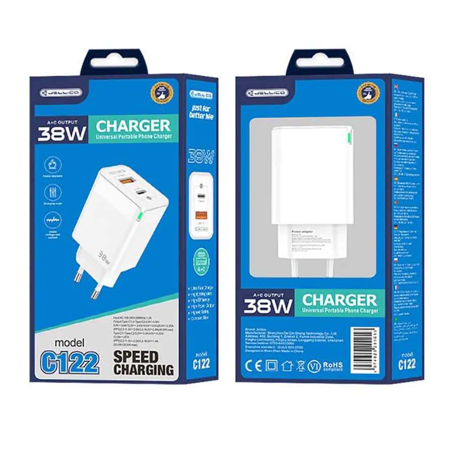 Φορτιστής Jellico C122 38W USB-A+C (άσπρο)