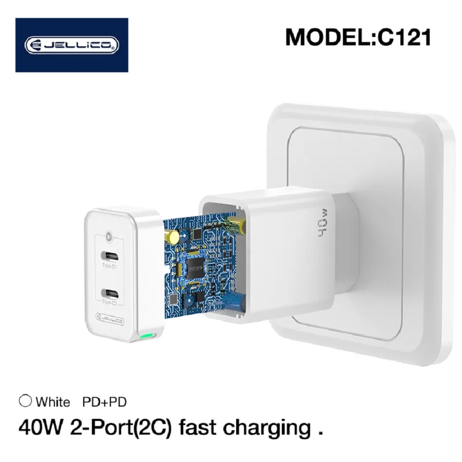 Φορτιστής Jellico C121 GaN 40W PD QC 3.0 Fast Charger (άσπρο)