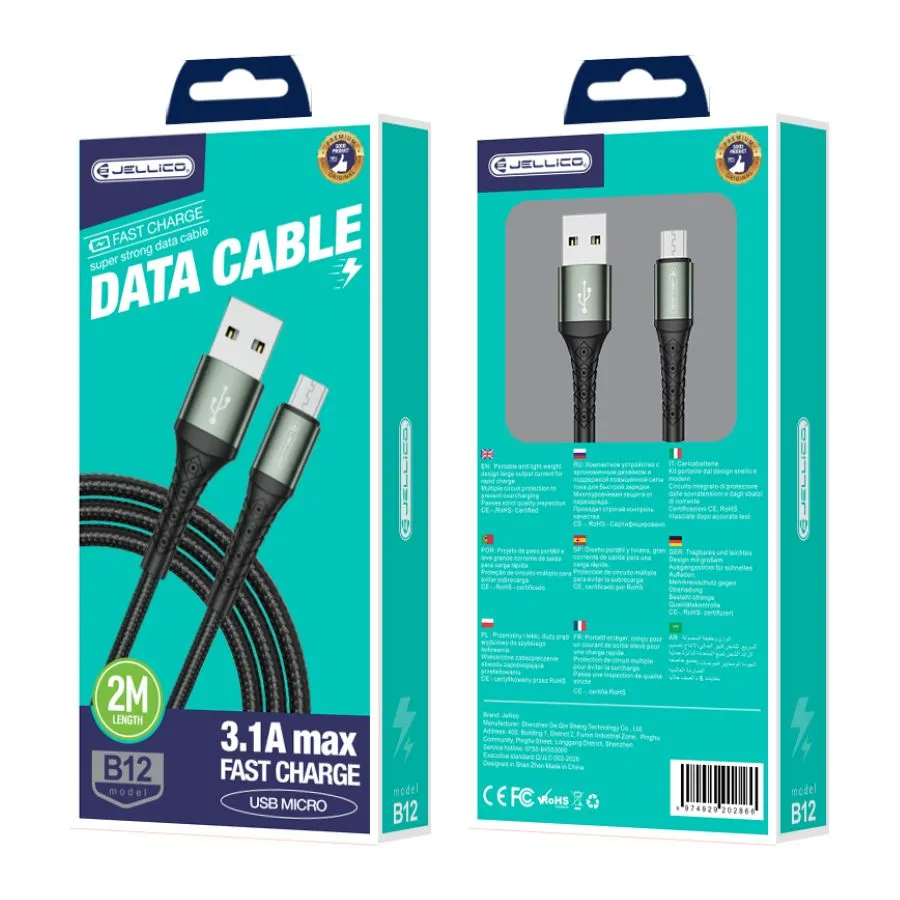 Καλώδιο Φόρτισης/Δεδομένων JELLICO B12 USB σε Micro USB 2m (μαύρο)