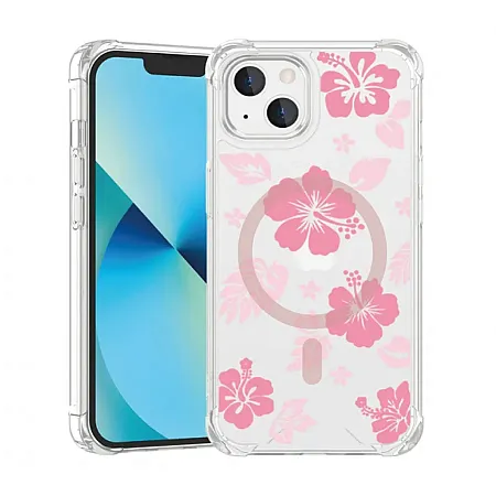 Θήκη για iPhone 15 Pro Max Hibiscus Pink Flower Magsafe (Διάφανο)