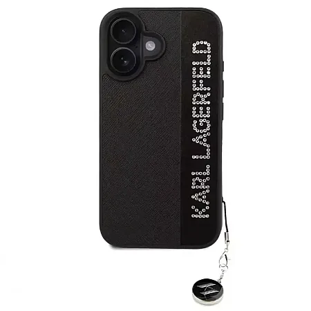 Θήκη για iPhone 16 Karl Lagerfeld Rhinestones and Charm Θήκη προστασίας  με κρεμαστό στολίδι (Μαύρο – KLHCP16SPSAKDGCK)
