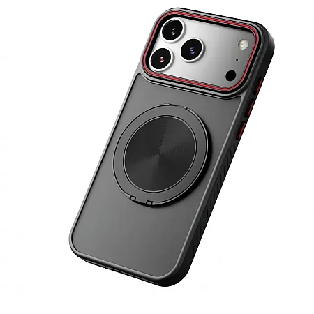 Θήκη για iPhone Air MagSafe CD Texture με 360° Ring Holder (Μαύρο)