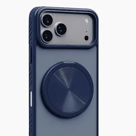 Θήκη για iPhone 16 Pro Max MagSafe CD Texture με 360° Ring Holder (Μπλε)