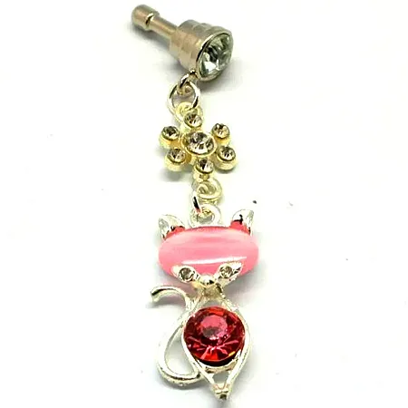 Κόσμημα Κινητού Γυάλινη Γάτα (ροζ)