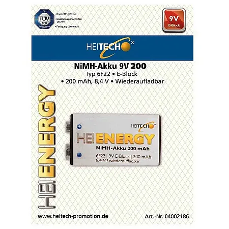 Μπαταρία Επαναφορτιζόμενη 200 mAh 6F22/ 9V / E-Block 8.4V HEITECH 04002186